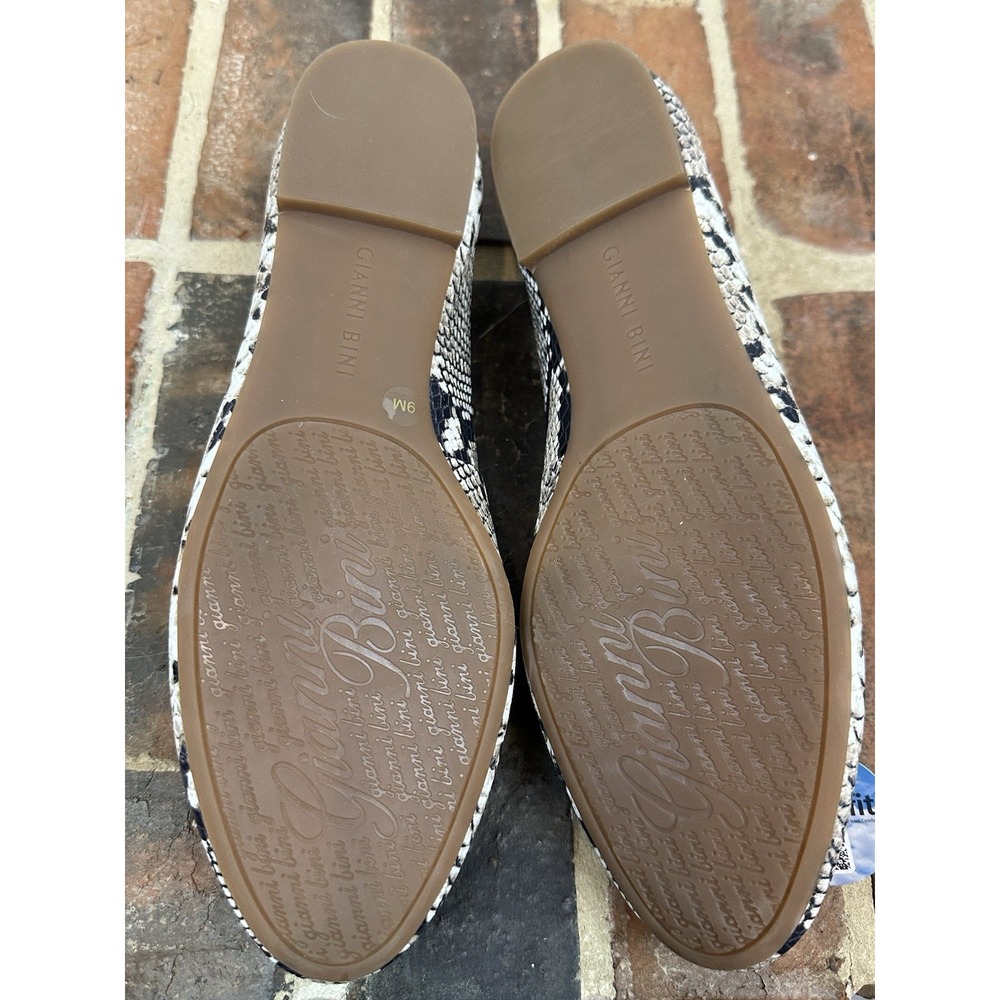 Gianni Bini Snake Skin Print Ballet Flats Bow Leather Cream Black Tan Women's 9 - Picture 5 of 6
